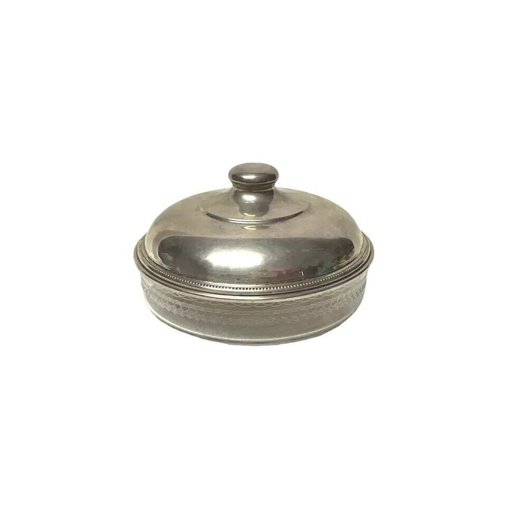 Antique Sterling Silver & Cut Glass Covered & Domed Butter Plate Dish w Lid